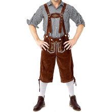 Lederhosen masculino tradicional alemão para Oktoberfest, em couro de alta qualidade, design ultraconfortável, suspensórios incluídos, bordados