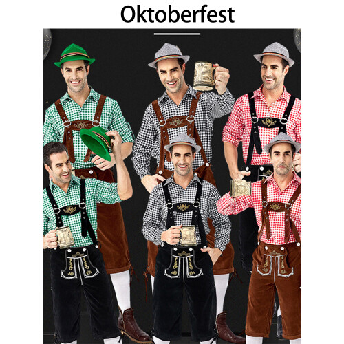 Γερμανική βαυαρική στολή Lederhosen από ψεύτικο σουέτ για το Oktoberfest με σχέδιο 2