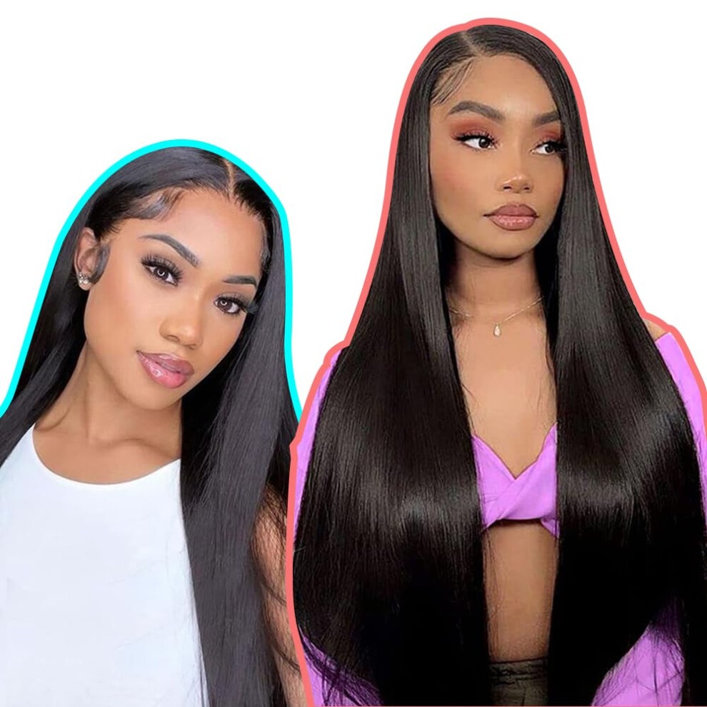 Unisex Human Hair Lace Front Wig Straight 13X4 Hd Transparent Lace Pre Plucked 150% Density Glueless 14Inch