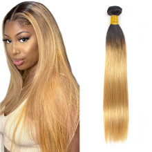 Brazilian Human Hair Bundles Ombre Straight 1B/27 Honey Blonde Weave 18 Inch No Tangling