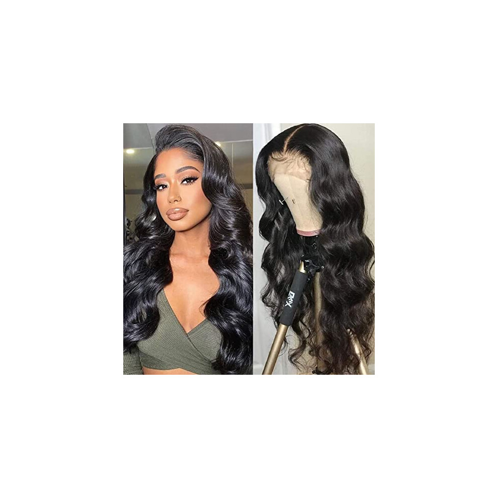 Unisex Human Hair Lace Front Wig 4X4 Body Wave Brazilian Virgin Hair Pre Plucked Hairline 14 Inch
