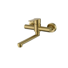 Brushed Gold Wall Mounted Kitchen Faucet 180 Swivel Hot Cold Mixer Tap for Sink, Bar, Laundry 2 Pack