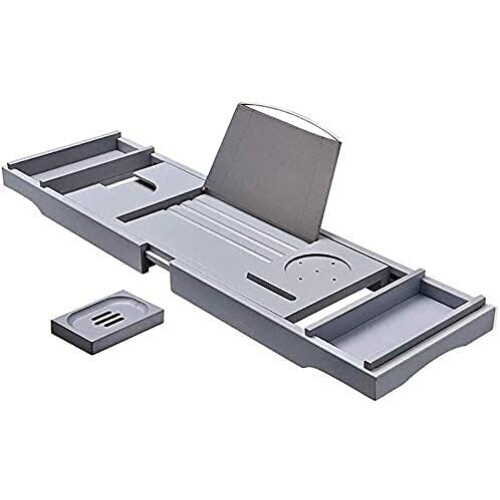 Bathtub Tray with Extendable Rack Board and Foldable Cover for Relaxing Bath Storage