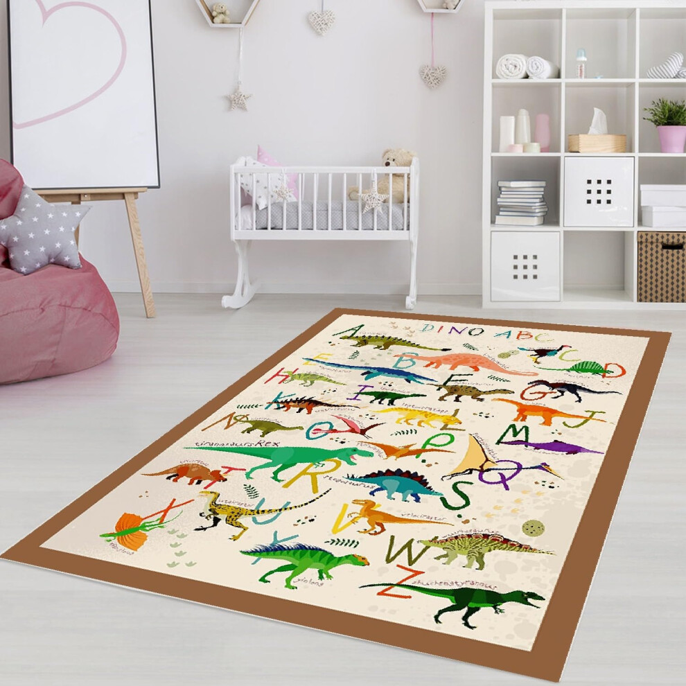 Kids Playroom Rug 4x6ft with Colorful Dinosaur Alphabet Design for Educational ABC Learning
