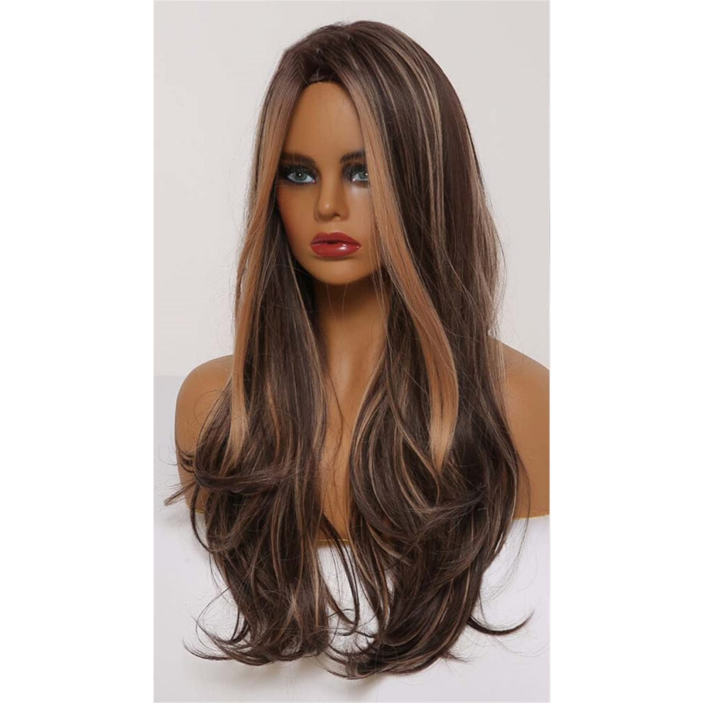 Unisex Long Blonde Ombre Wig For Women Heat Resistant Synthetic Natural Wave Middle Part Cosplay