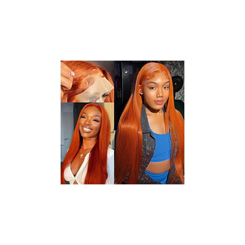 Ginger Orange 13x4 Lace Front Wigs Human Hair 150 Density Straight Brazilian Virgin Hair for Black Women