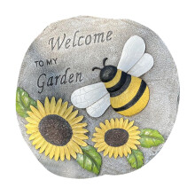 Garden Stepping Stones Bee and Sunflower Design Durable Resin for Outdoor Patio and Pathway Decor