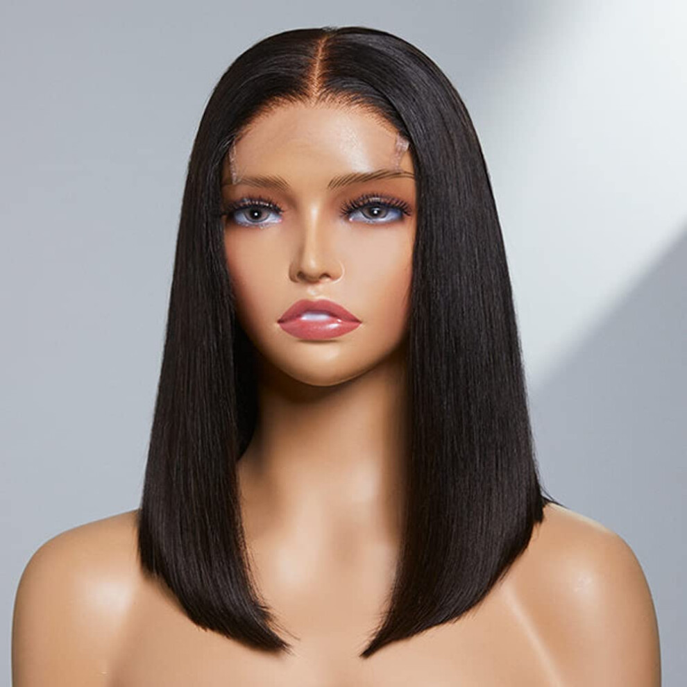 Unisex 18 Inch Straight Bob Wig Human Hair 4X4 Lace Closure Brazilian Virgin Hair Pre Plucked Baby Hair