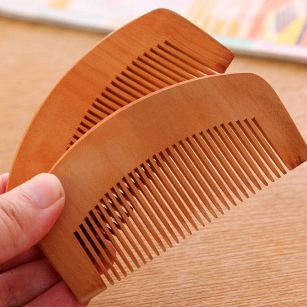 Unisex Peach Wooden Hair Comb Wide Tooth Anti Static Pocket Size For Thick Curly Hair And Beard Grooming