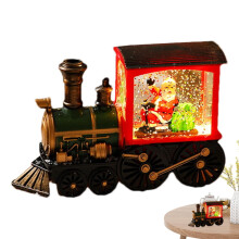 Christmas Snow Lantern with LED Glitter and Retro Train Figurine, Battery Operated Holiday Fireplace Decor