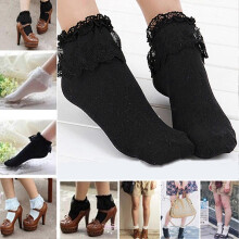 (Light Purple) 1 Pair Vintage Cotton Socks Lace Ruffle Frilly Ankle Princess Socks For Spring Summer Daily Life a