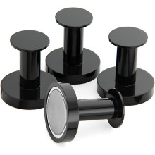 Strong Magnetic Hooks for Hanging Coats And Bags. Set Of 4 Black Magnet Hooks Heavy Duty Magnets, Neodymium 52 Rare Earth Magnets. Push Pin Style Magn