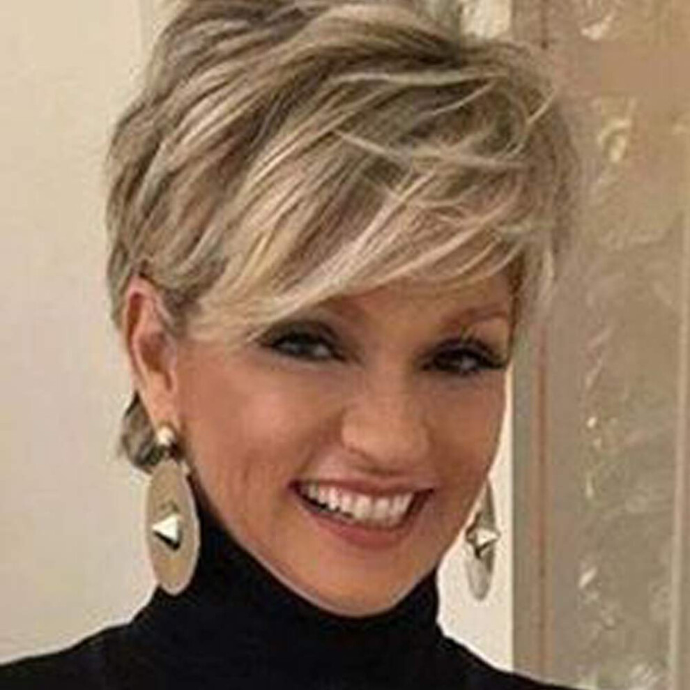 Unisex Brown Pixie Cut Wig For Women Natural Blonde And Blend Synthetic Hair With Side Bangs