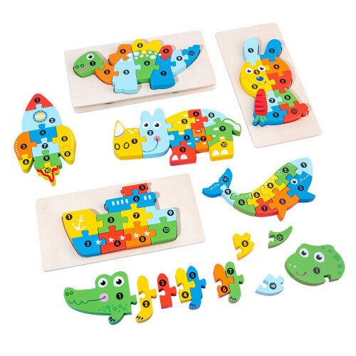 Παζλ Montessori για νήπια 2-6 ετών, ξύλινο παιχνίδι παζλ με σχήματα ζώων που ενισχύει τη
