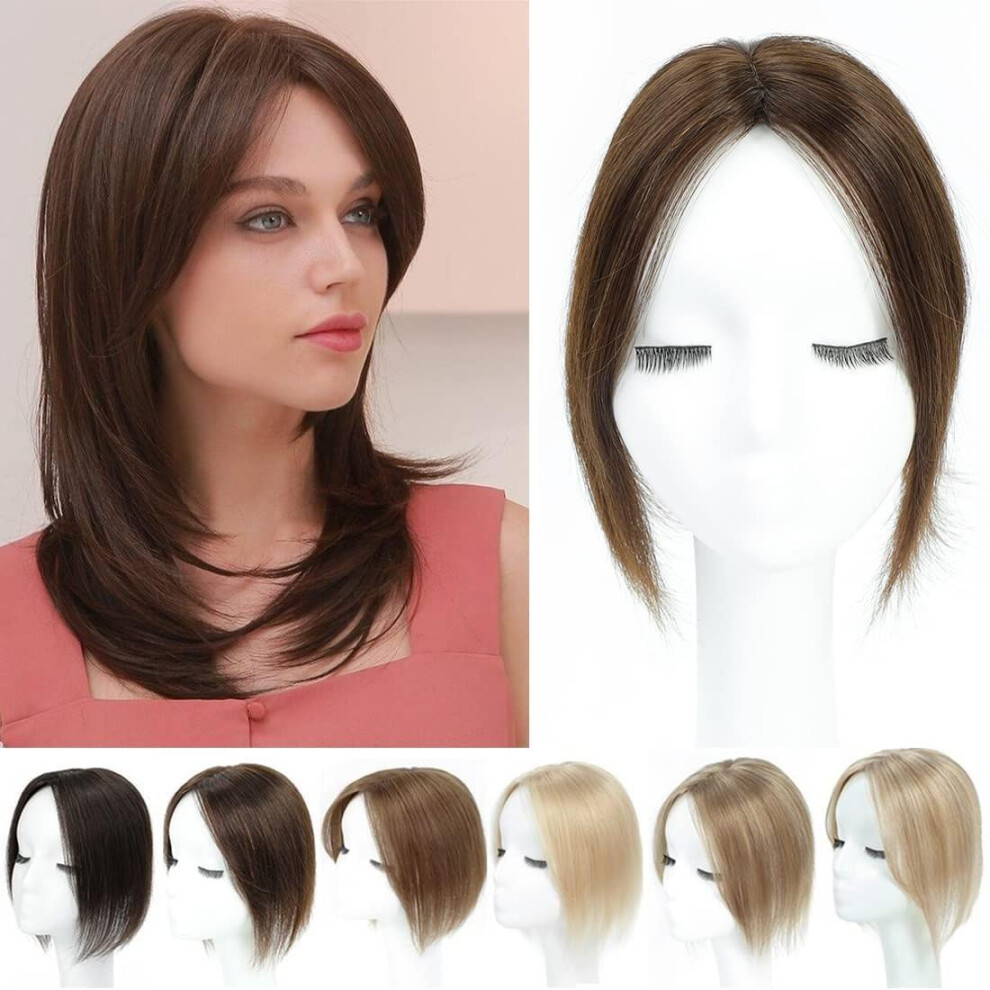 Unisex Brown Human Hair Topper For Women No Bangs Remy Clipin For Thinning Hair Instant Volume Boost