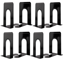 Heavy Duty Metal Bookends T Shape NonSlip Black 6.5in Rounded Corners for Home and Office 4 Pairs