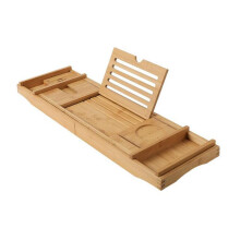 Bamboo Bathtub Caddy Tray with Wine Glass Holder, Book Stand and Phone Slot for Spa or Bathroom Use