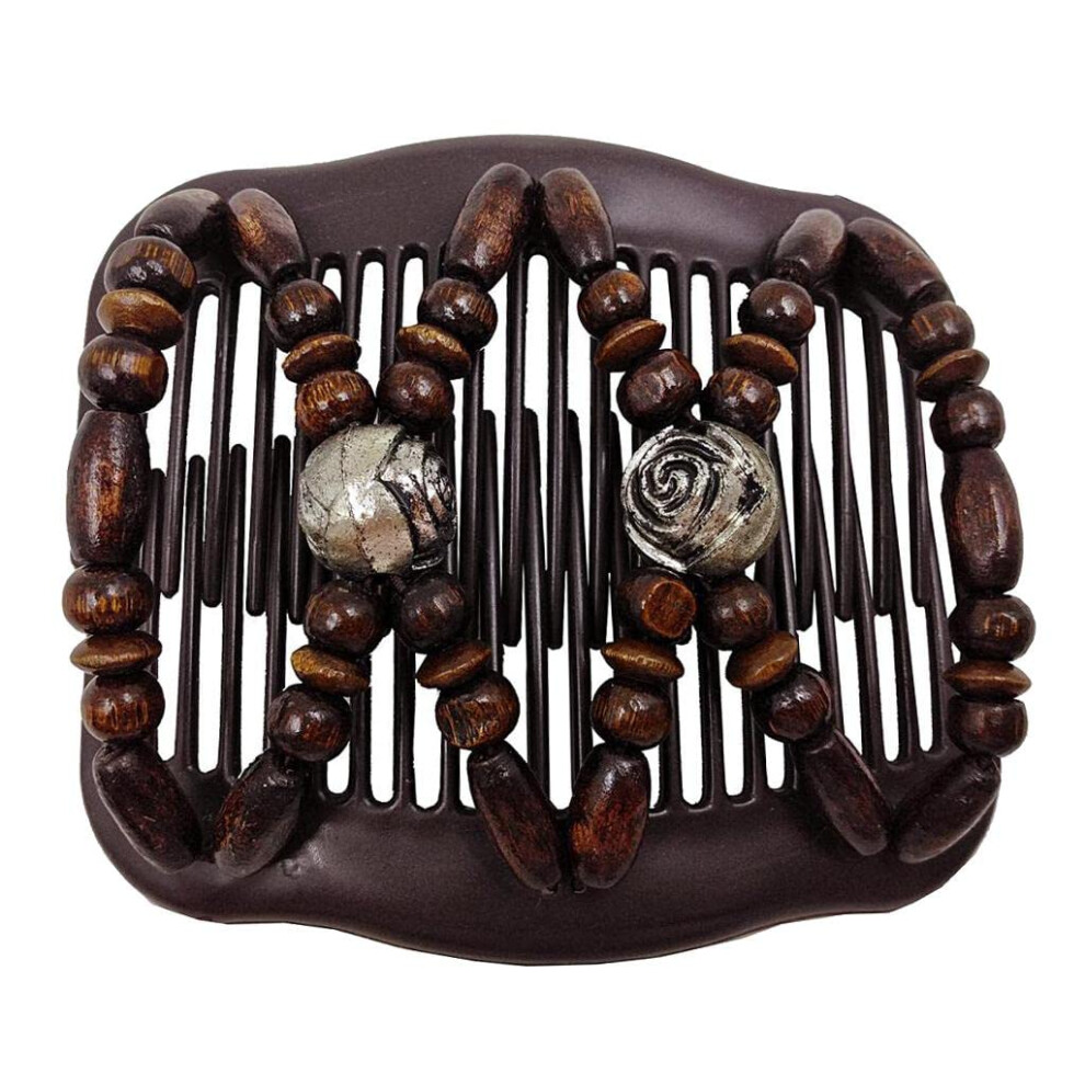 Unisex White,Silver Wooden Pearl Hair Comb For Buns With Antique Silver Accent, Secure Bun Updo Accessory