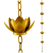 Gold Lotus Rain Chain for Gutters, 47 Inch Decorative Outdoor Water Flow Control
