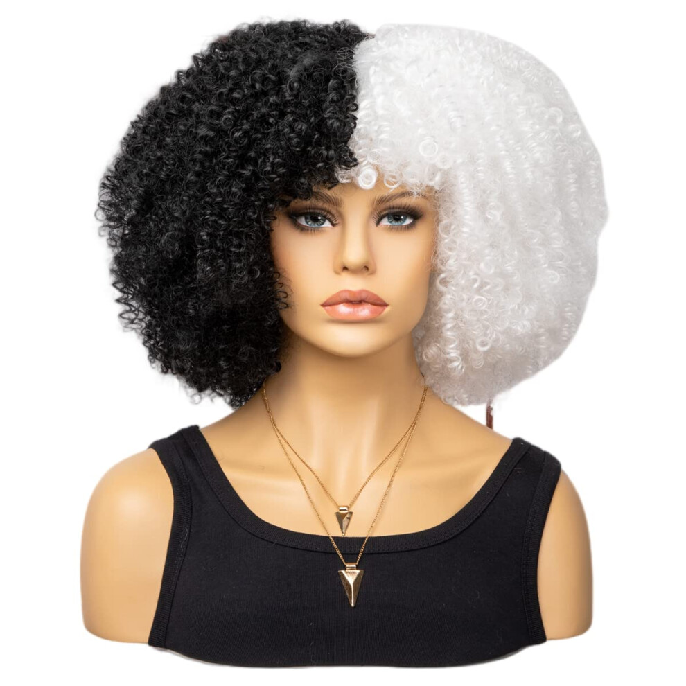 Afro Curly Wig with Bangs 17.7 Inch Synthetic Kinky Curls for Black Women Heat Resistant Fiber