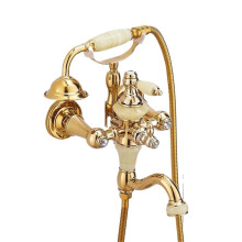 Gold Bathroom Shower Set with Wall Mounted Bathtub Tap Brass and Jade Faucet Style 3