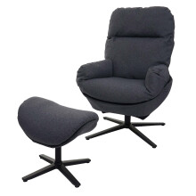 Poltrona girevole poggiapiedi TV basculante relax imbottita moderna MCW-L12 tessuto ~ grigio scuro