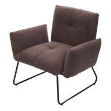 Poltrona sedia con seduta imbottita braccioli MCW-K34 metallo tessuto bouclè ~ marrone