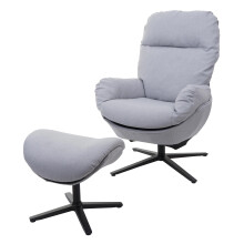 Poltrona girevole poggiapiedi TV basculante relax imbottita moderna MCW-L12 tessuto ~ grigio chiaro