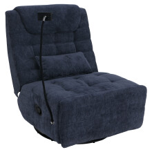 Poltrona relax TV girevole MCW-P92 reclinabile, supporto per cellulare, tessuto ciniglia (260 g/m²) ~ blu