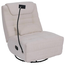 Poltrona relax TV girevole MCW-P92 reclinabile, supporto per cellulare, tessuto ciniglia (260 g/m²) ~ bianco avorio