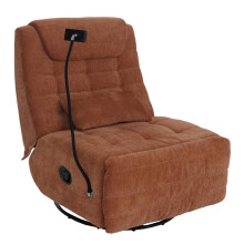 Poltrona relax TV girevole MCW-P92 reclinabile, supporto per cellulare, tessuto ciniglia (260 g/m²) ~ terracotta