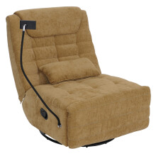 Poltrona relax TV girevole MCW-P92 reclinabile, supporto per cellulare, tessuto ciniglia (260 g/m²) ~ giallo