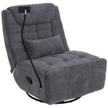 Poltrona relax TV girevole MCW-P92 reclinabile, supporto per cellulare, tessuto ciniglia (260 g/m²) ~ grigio scuro