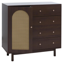 Kommode MCW-P52, Schrank Sideboard Highboard, Schubladen Staufächer, Poly-Rattan MDF Melamin 95x100x40cm