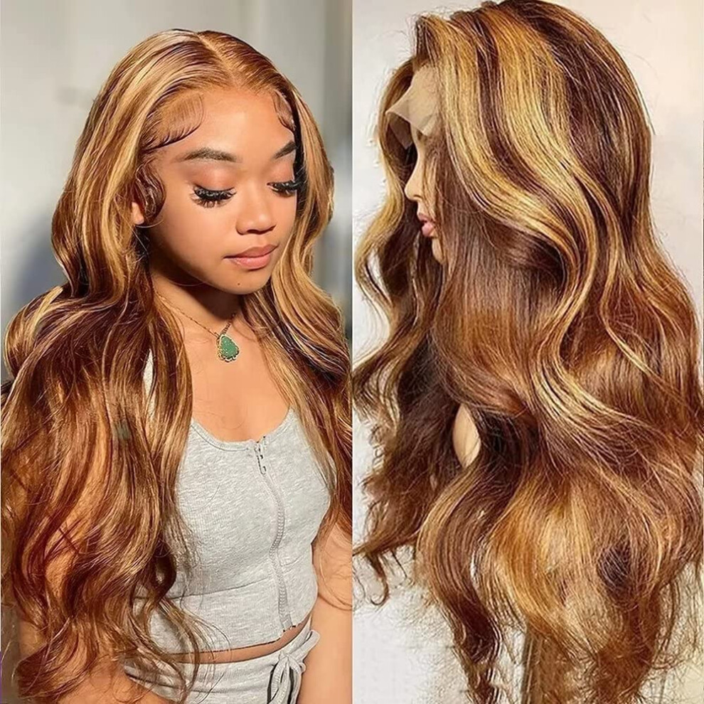 Unisex Honey Blonde Lace Front Wig Human Hair 20 Inch Body Wave Hd Lace 13X6 Glueless Brazilian Remy
