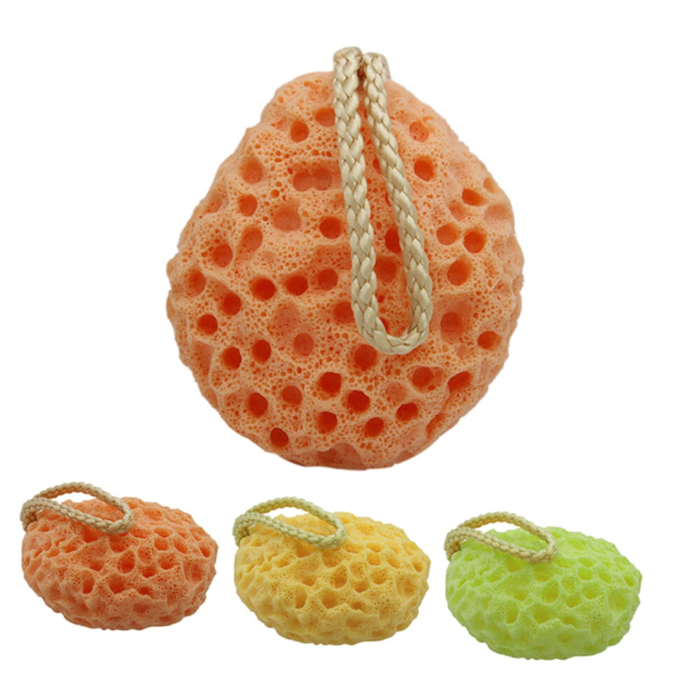 Orange Body Exfoliating Sponge With Dual Texture For Face And Skin Cleansing, Bath Shower Scrubber