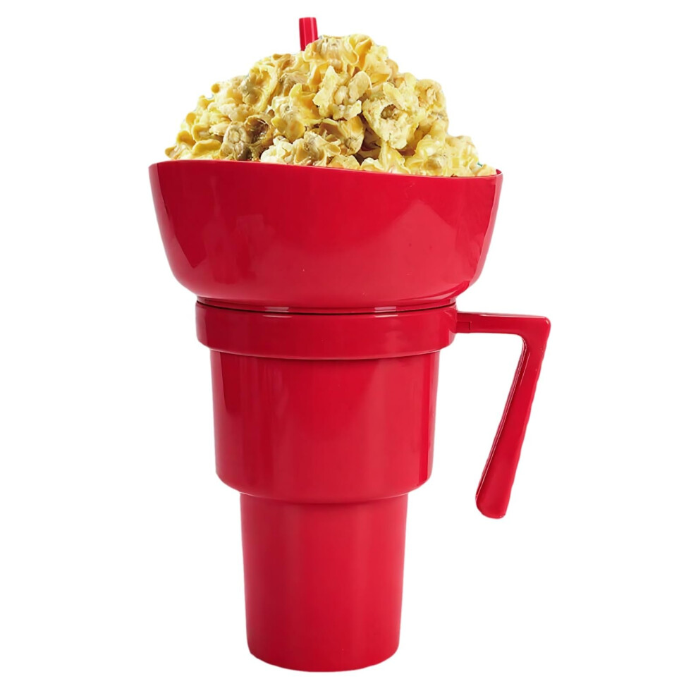 32Oz 2 In 1 Snack And Drink Cup Combo With Spillproof Lid, Builtin Straw And Snack Bowl Red