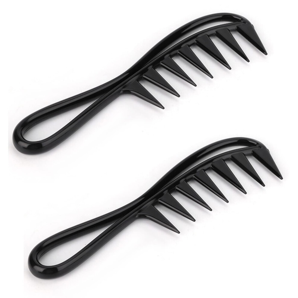 Unisex Black Wide Tooth Comb Set For Curly Hair, 2Pcs Breakage Resistant Salon Detangling Hair Comb,