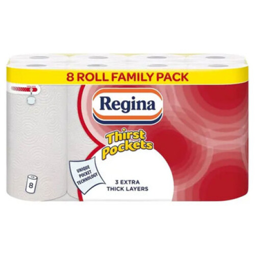 Regina Regina Thirst Pockets 3Ply Kitchen Roll - 8 Pack