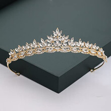 Elegant Crystal Pearl Wedding Tiara Gold Silver Bridal Crown Headpiece with Rhinestones