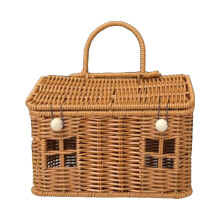Rattan Storage Basket House Shaped Handmade Wicker with Lid Rustic Cottage Decorative Organizer