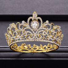 Gold Rhinestone Bridal Crown Elegant Sparkle Design Crystal Round Wedding Tiara for Women