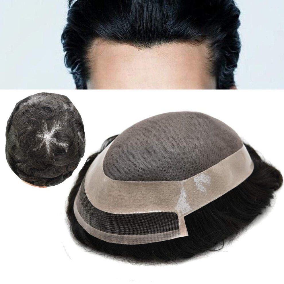 Unisex Black Men's Hair Toupee 100% Virgin Human Hairpiece Mono Lace Front 6X8 Off Invisible Hairline