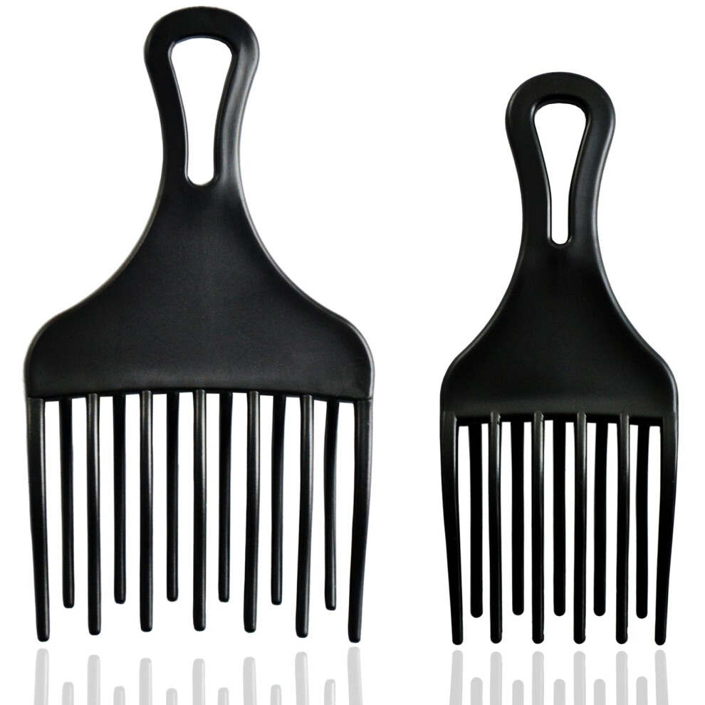 Unisex Afro Pick Comb Set With Wide Tooth Detangling For Curly Hair, Braids And Wigs, 2 Pieces
