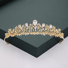Bridal Tiara with Elegant Crystal Pearls, Gold Silver Wedding Crown for Bride and Formal Events
