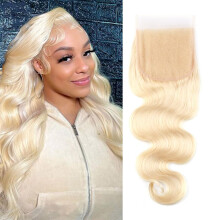 Blonde 5x5 Body Wave Lace Closure 20 Inch Virgin Human Hair Pre Plucked Bleached Knots