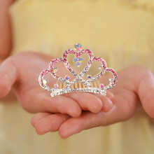 Small Pink Tiara Hair Comb with Elegant Rhinestone Sparkle and Secure BuiltIn Comb for Girls