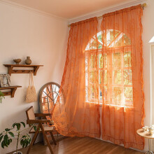 Orange Lace Sheer Curtains 84' Long Set of 2, Boho Floral Embroidery Drapes for Farmhouse Living Room Bedroom