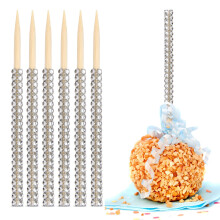 36 PCS Bamboo Candy Apple Sticks with Rhinestones 6 Inch Silver for Dessert Buffet and Parties