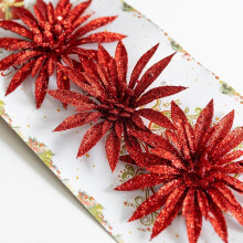 Christmas Tree Decorations Glitter Artificial Flowers 18 Pack Red Pink Yellow Silver Poinsettias